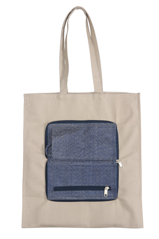 HYBRID Wallet Tote Bag (Denim and Grey)