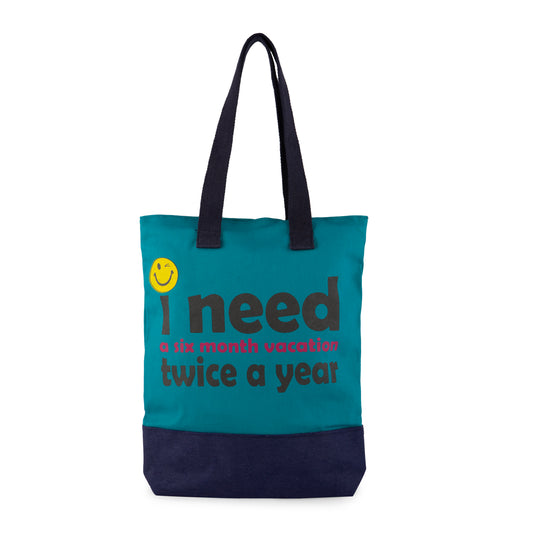 Teal printed cotton bag (Vacation)